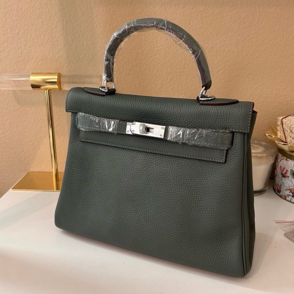28cm Gray Green Top Handle Leather KL Satchel
